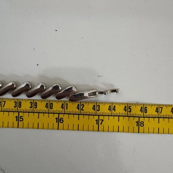 Silver Tone Rhinestone Accent Slant Bar Link Necklace Elegant Classic 17 in - Picture 8 of 8